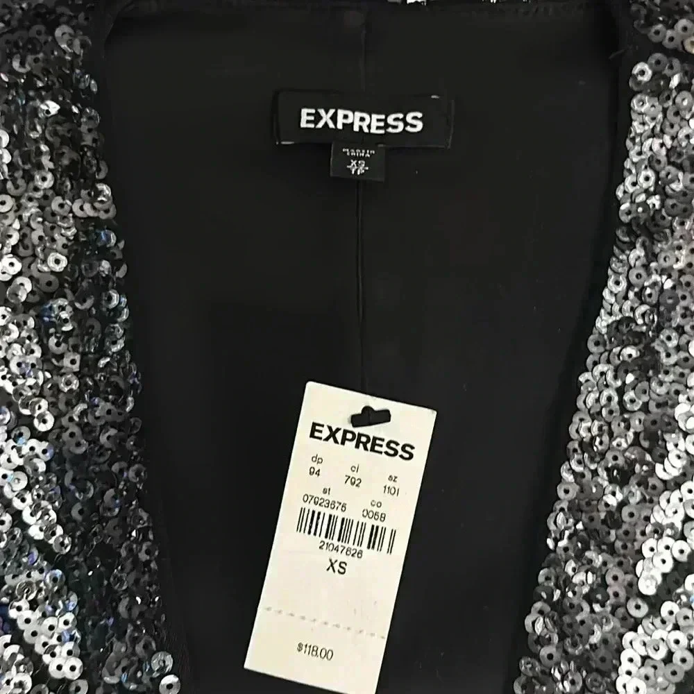 EXPRESS Long sleeved sequin dress- black and silver - Picture 3 of 3
